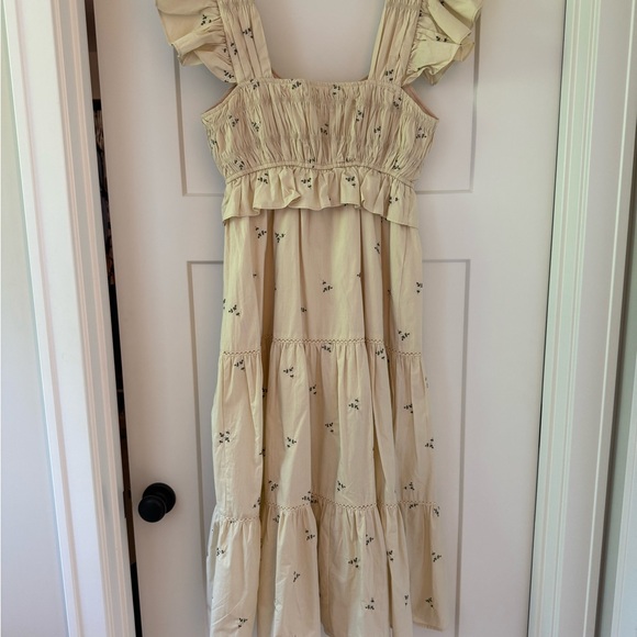 Cream Ruched Puff Sleeve Midi Sundress - Picture 4 of 5